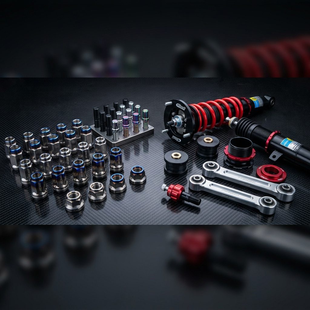 Wheel nuts, coilovers and suspension arms